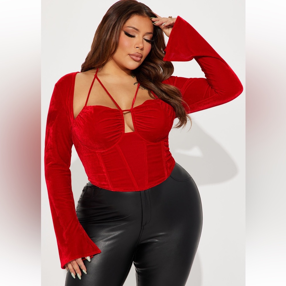 Red velvet top, XL